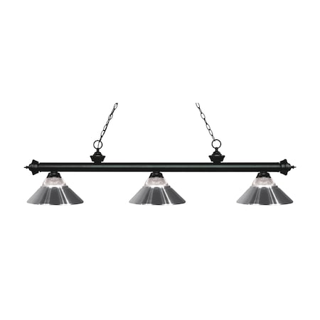 Z-Lite Riviera 3 Light Billiard Light, Matte Black & Clear Ribbed 200-3MB-RCH